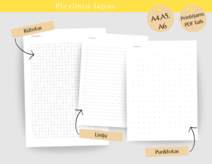 Printējamas piezīmju lapas. Rūtotas-Līniju-Punktotas.