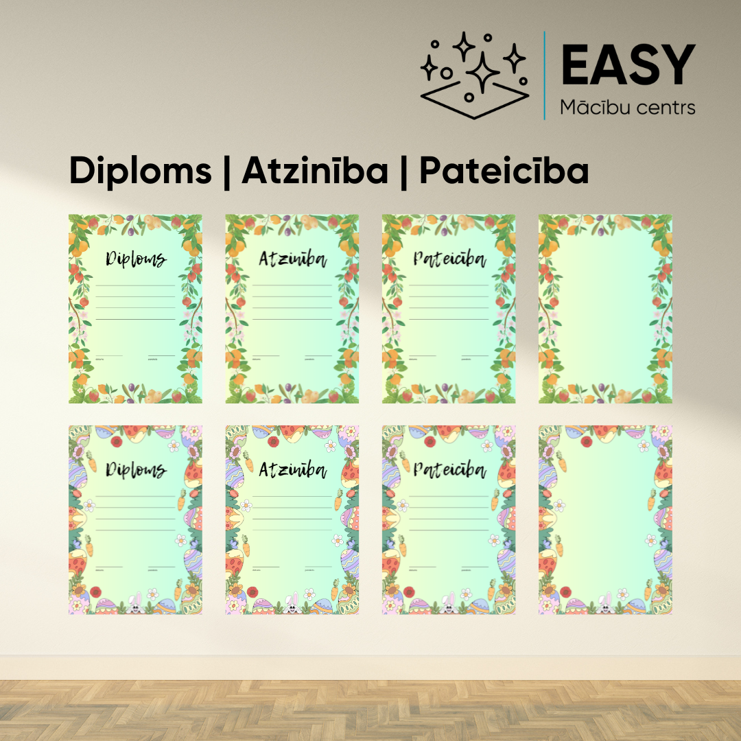 Diplomi | Atzinības | Pateicības – Mācību materiāli