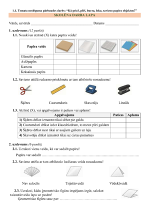 1.1. TND: Kā griež, plēš, burza, loka, savieno papīra obj.?