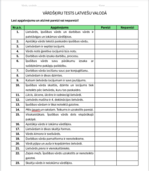 Vārdšķiru tests latviešu valodā