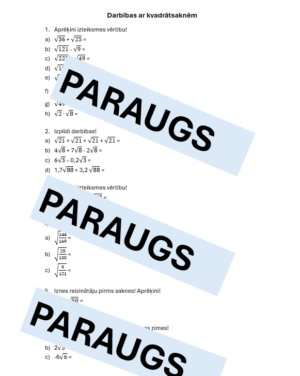 Darba lapa. Aritmēriskā kvadrātsakne.