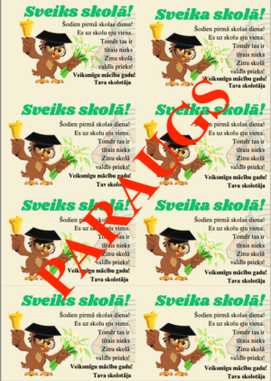 Kartītes “Sveiks skolā!”. Zinību diena, 1.septembris.