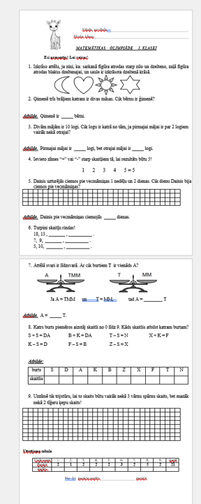 Matemātikas olimpiāde 1.klasei – uzdevumi