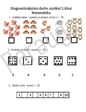 Diagnosticējošais darbs uzsākot 1. klasi (Lat. val. un mat.)