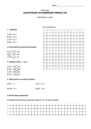 Saskaitīšana un atņemšana pirmajā 100