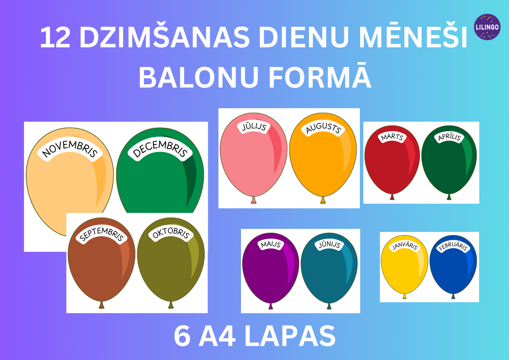 12 dzimšanas dienu mēneši balonu formā – Mācību materiāli