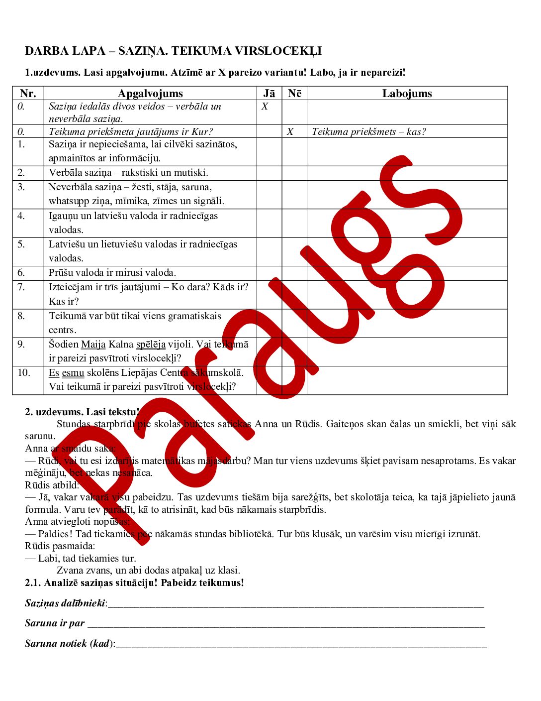 DL Saziņa. Teikuma virslocekļi. 4. klase.