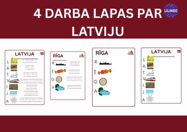 4 Darba lapas “Apvelc burtus” /Latvijas tēma 4 Darba lapas “Apvelc burtus” /Latvijas tēma