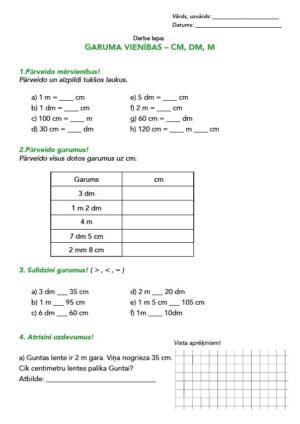Garuma vienības – cm, dm, m