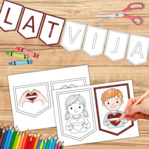 “Latvija” un “Daudz laimes, Latvija!” – krāsojamie karodziņi