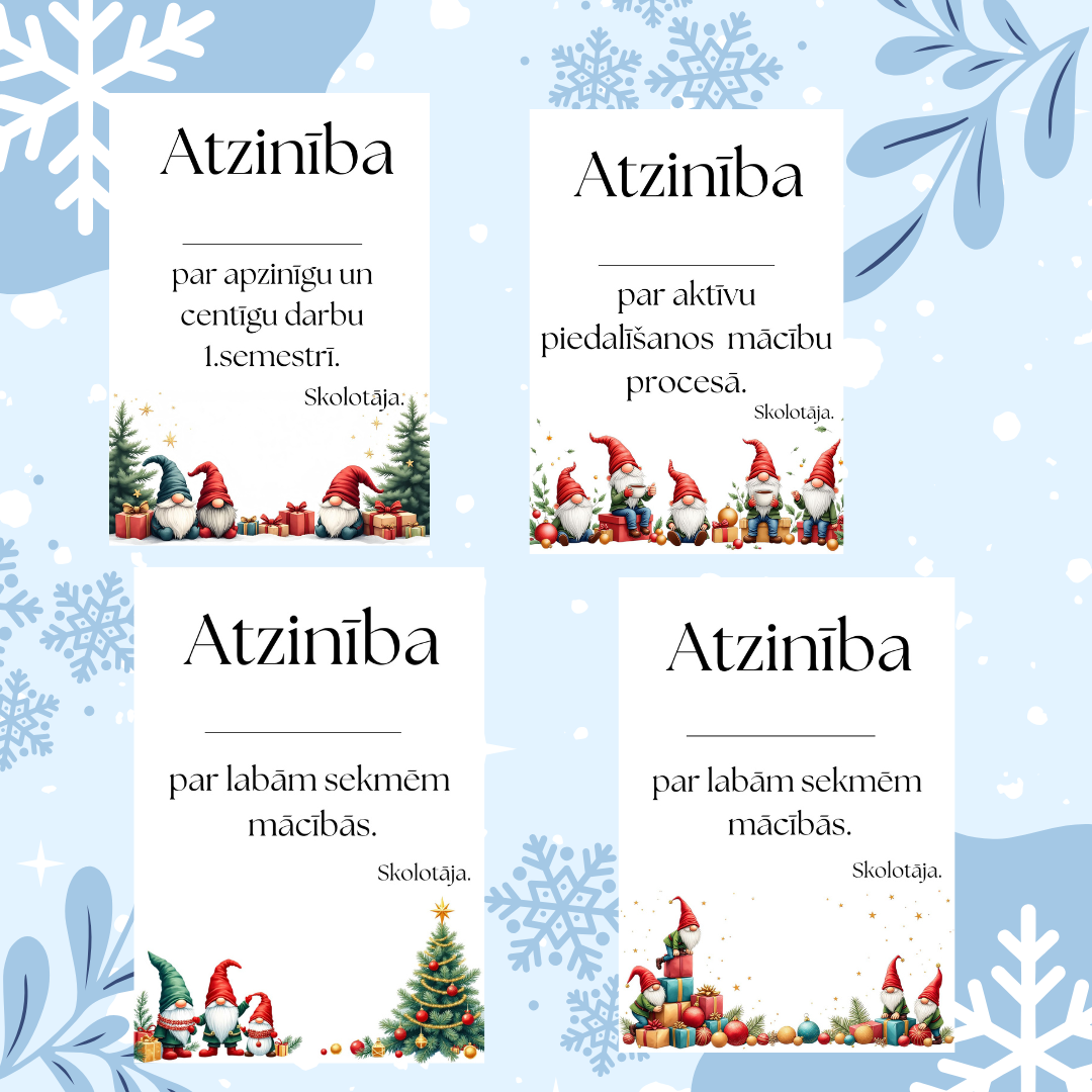 Atzinības par mācību sasniegumiem. Rūķi. – Mācību materiāli