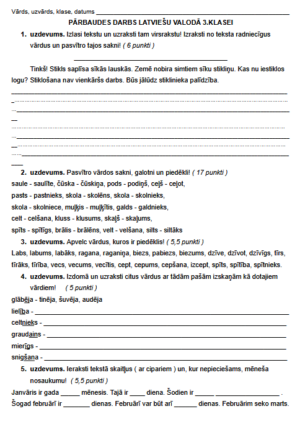 Pārbaudes darbs latviešu valodā 3.klasei.