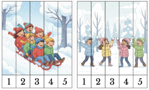 ” Ziemas prieki ” puzzles pēc cipariem
