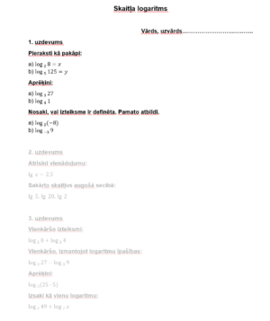 Skaitļa logaritms. Summatīvais darbs.