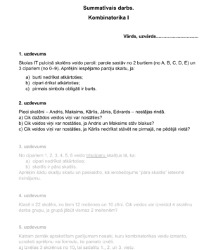Kombinatorika I. Summatīvais darbs. Skola 2030.