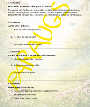 Latviešu valodas darba lapa sākumskolai (par pavasari).