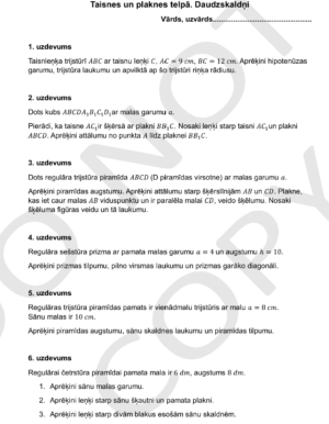 Taisnes un plaknes telpā. Daudzskaldņi.Summatīvais darbs