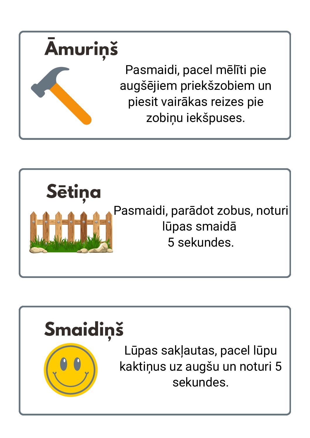 Artikulācijas vingrinājumi, kartītes.