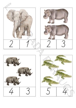 Eksotiskie, savvaļas dzīvnieki- knaģu, skaitīšanas spēle