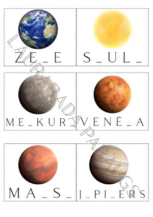 Planētas, debess ķermeņi- didaktiskā spēle + darba lapas.
