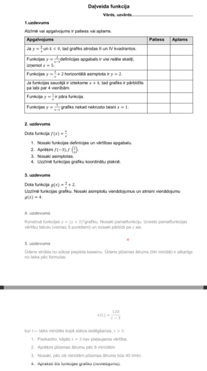 Daļveida funkcija. Matemātika I. Summatīvais darbs.