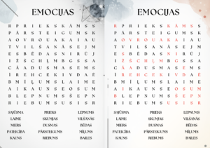 Emocijas vārdu jūklis + atbilžu lapa