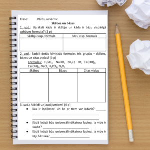 Ķīmija – formatīvo darbu komplekts – skābes, bāzes, sāļi