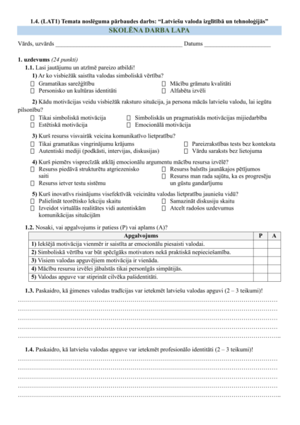 1.4. (LAT1) TND: Latviešu valoda izglītībā un tehnoloģijās 1.4. (LAT1) TND: Latviešu valoda izglītībā un tehnoloģijās