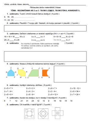 PD. Reizināšana ar 2 un 3. Taisns leņķis, kvadrāts,taisn.st.