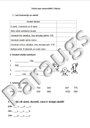 Darba lapa matemātikā 3.kl. Skaitļa sastāvs.