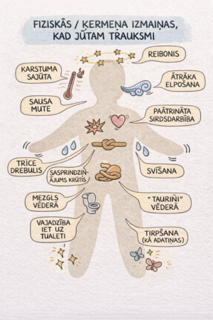 Plakāts: “Fiziskās / ķermeņa izmaiņas, kad jūtam trauksmi”