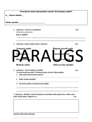 Formatīvais darbs dabaszinībās tematā “Kā darbojas spēki?”