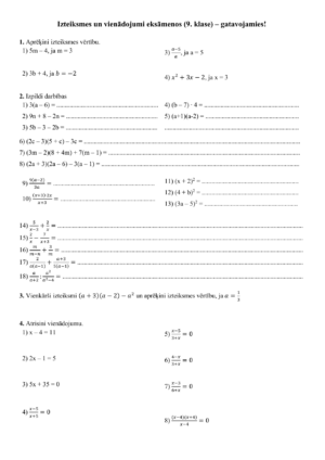 Izteiksmes un vienādojumi eksāmenos (9. klase)–gatavojamies