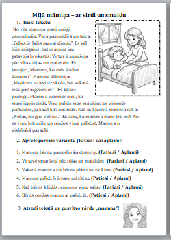 Darba lapa “Mīļā māmiņa – ar sirdi un smaidu” 1.-2.kl.