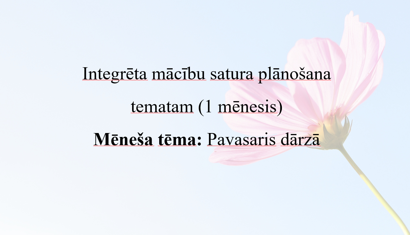 Integrēta mācību satura plānojums mēnesim: Pavasaris dārzā – Mācību ...