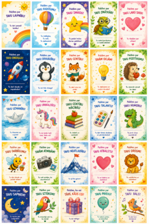 40 krāsainas pateicību lapas sākumskolas skolēniem (PDF+PNG)