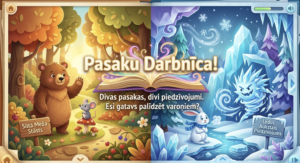 Darbs ar tekstu. “Pasaku darbnīca!”