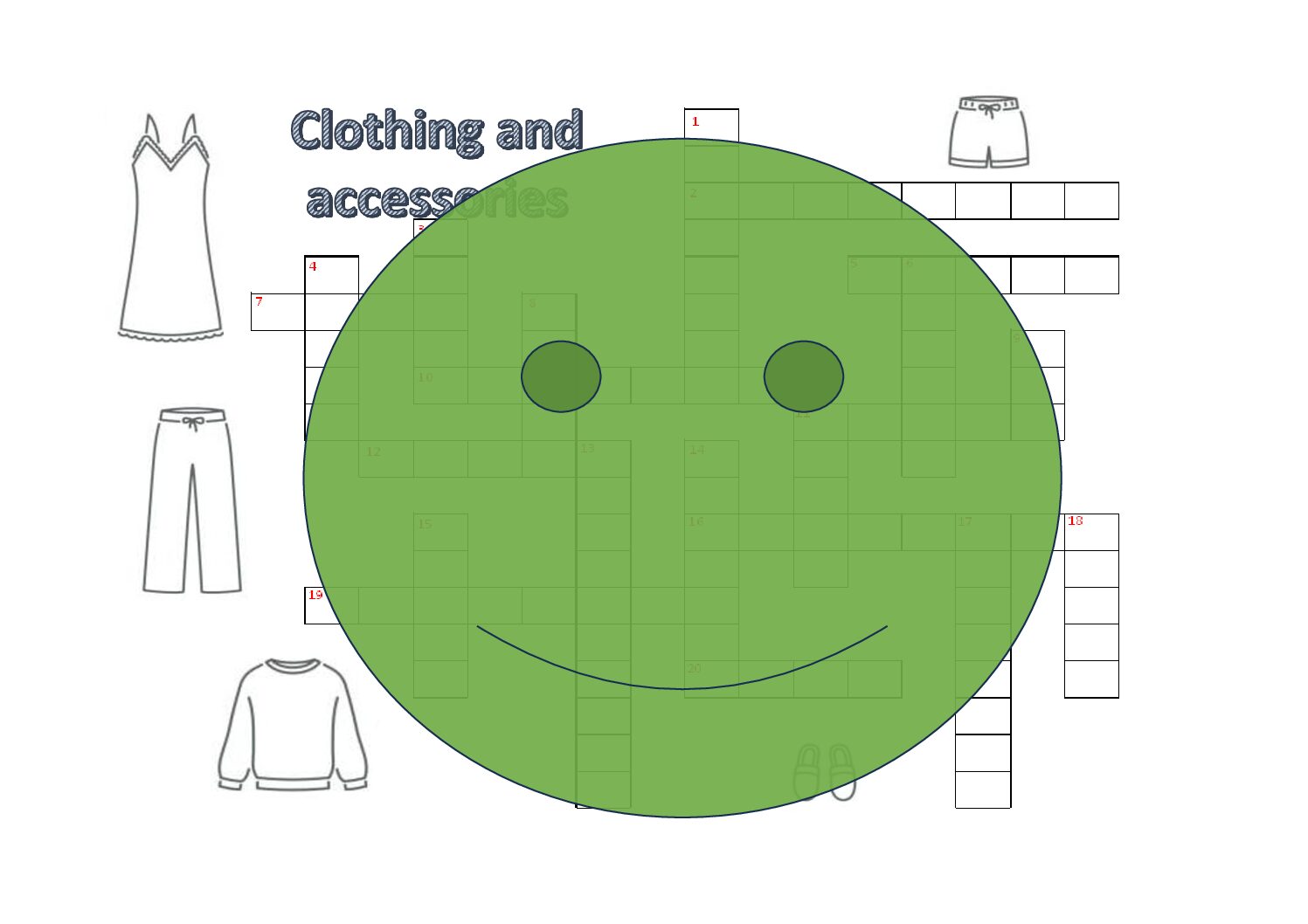Clothing and accessories krustvārdu mīkla angļu valodā