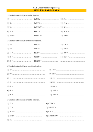 5.1.2. „Kas ir romiešu cipari?” (I) DL+ATB 5.1.2. „Kas ir romiešu cipari?” (I) DL+ATB
