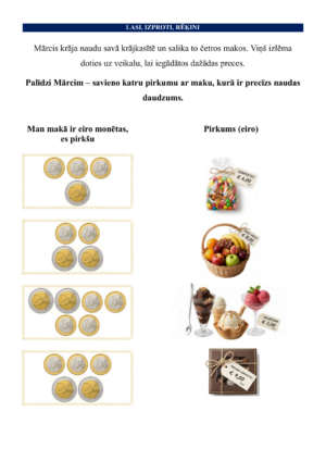 Lasi, izproti, rēķini – naudas skaitīšana līdz 10
