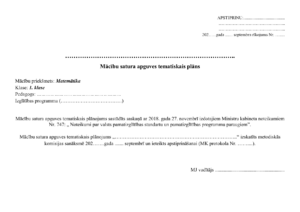 Mācību satura apguves tematiskais plānojums matemātikā 1.kl.