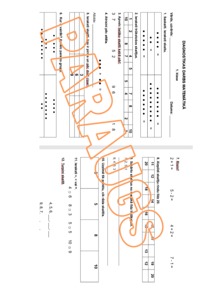 Diagnostikas darbs matemātikā 1. klase Diagnostikas darbs matemātikā 1. klase