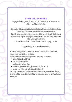 Skaņu z – ž automatizēšanas, diferencēšanas spēle Dobble