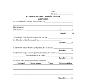 Pārbaudes darbs latviešu valodā “Lietvārds”