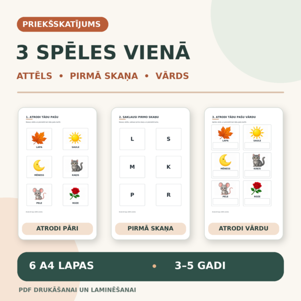 3 didaktiskās spēles: attēls, pirmā skaņa un vārds 3 didaktiskās spēles: attēls, pirmā skaņa un vārds
