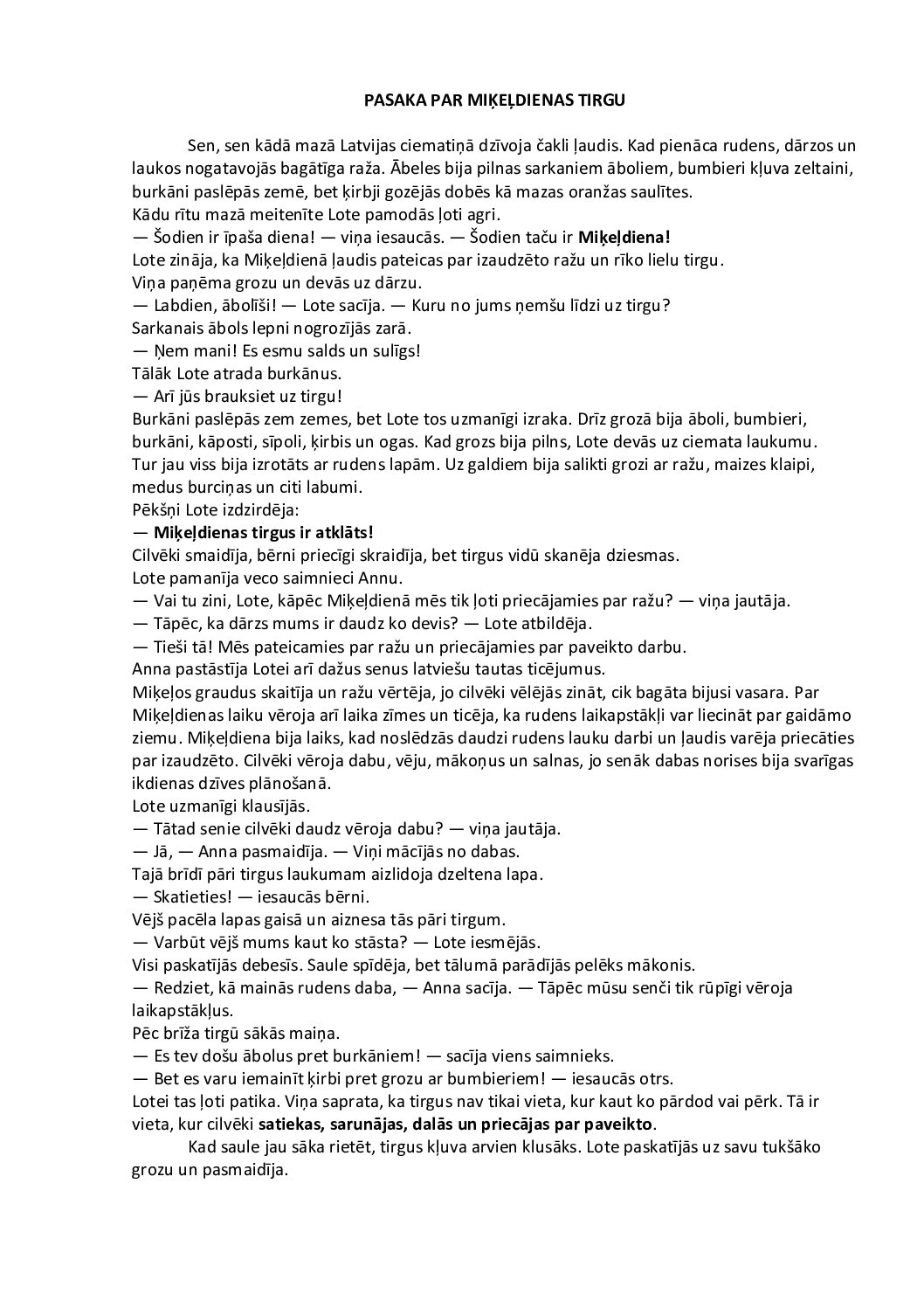 Pasaka par Miķeļdienas tirgu