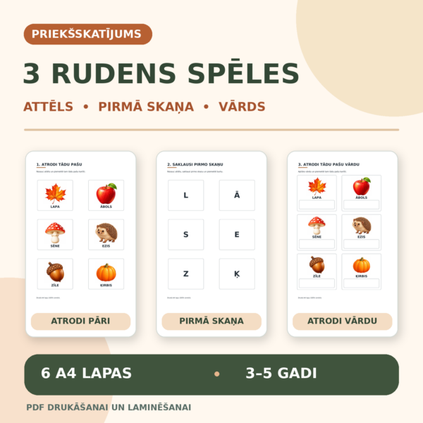3 rudens didaktiskās spēles: attēls, pirmā skaņa un vārds (3 3 rudens didaktiskās spēles: attēls, pirmā skaņa un vārds (3