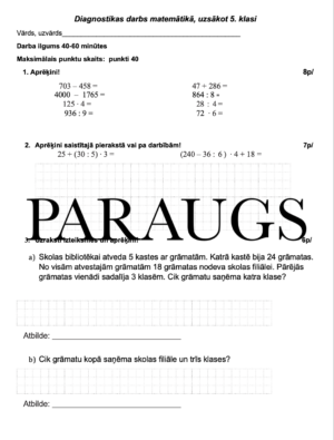 Diagnostikas darbs, uzsākot 5. klasi Diagnostikas darbs, uzsākot 5. klasi