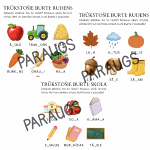 Trūkstošie burti: skola, rudens, raža