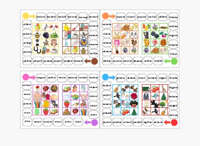 Bingo “Lasām 3zilbīgus vārdus!” (mazie burti Bingo “Lasām 3zilbīgus vārdus!” (mazie burti